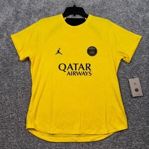 PSG Soccer Jordan Jersey Womens Pre-Match Top Qatar Airways Yellow Large NEW